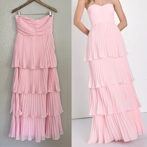 Lulu's Strapless Layered Pleated Maxi Dress in Light Pink